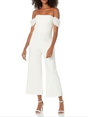 LIKELY chic white off the shoulder cropped jumpsuit